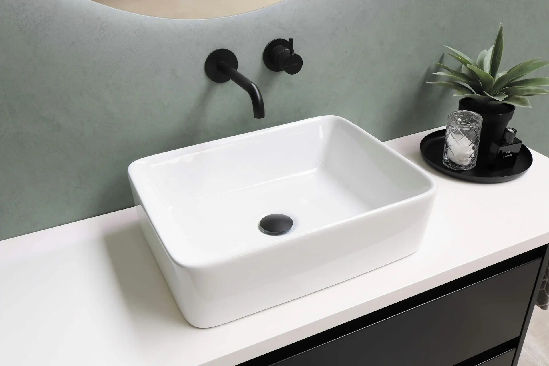 modern chinese sanitary ware countertop basin with wall-mounted faucet in bathroom setting