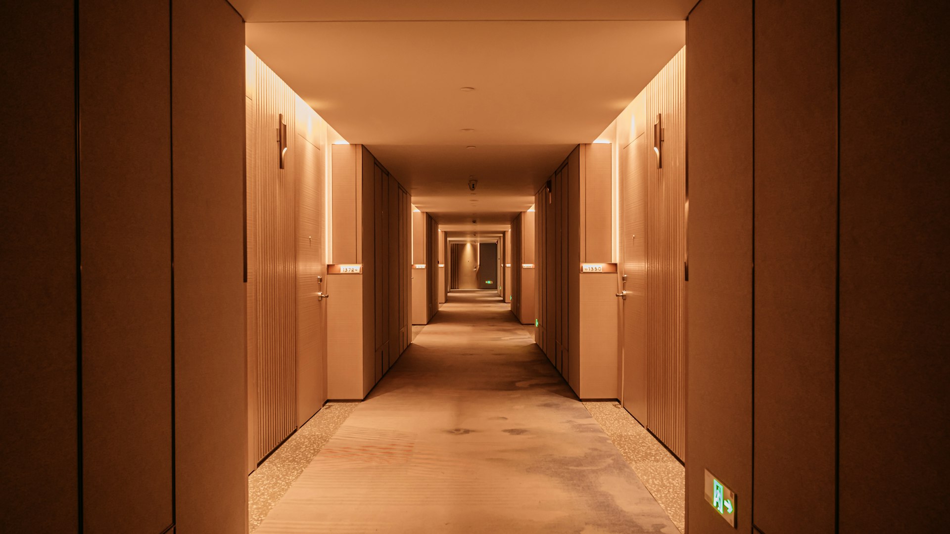 A spacious hallway of a hotel