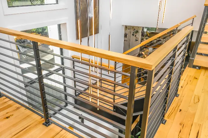 Railing white and brown wooden staircase