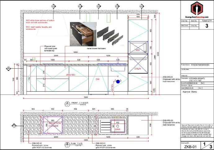 Kitchen cabinet's shop drawing A detailed drawing of kitchen cabinet