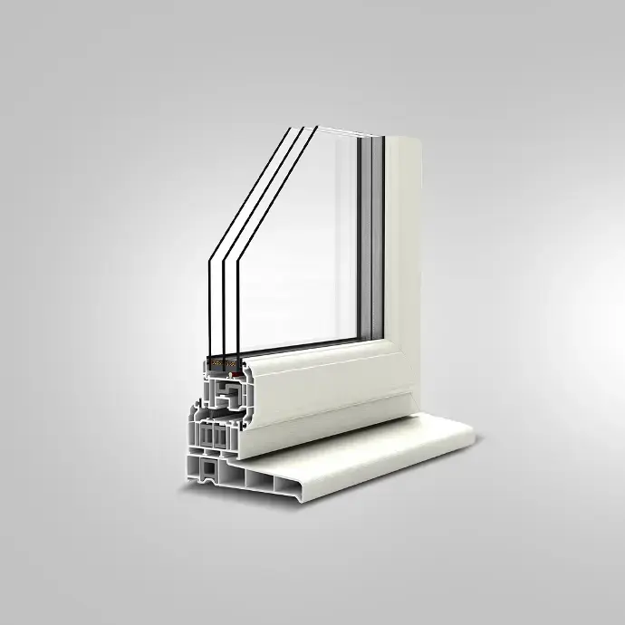 uPVC Windows: Energy-Efficient and Customizable Solutions for Your Home Cross-section of a uPVC window showing multiple glass layers for superior insulation and energy efficiency.