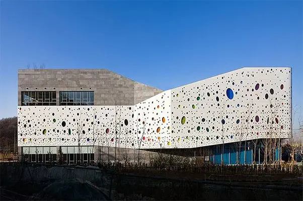Unique aluminum facade of a building