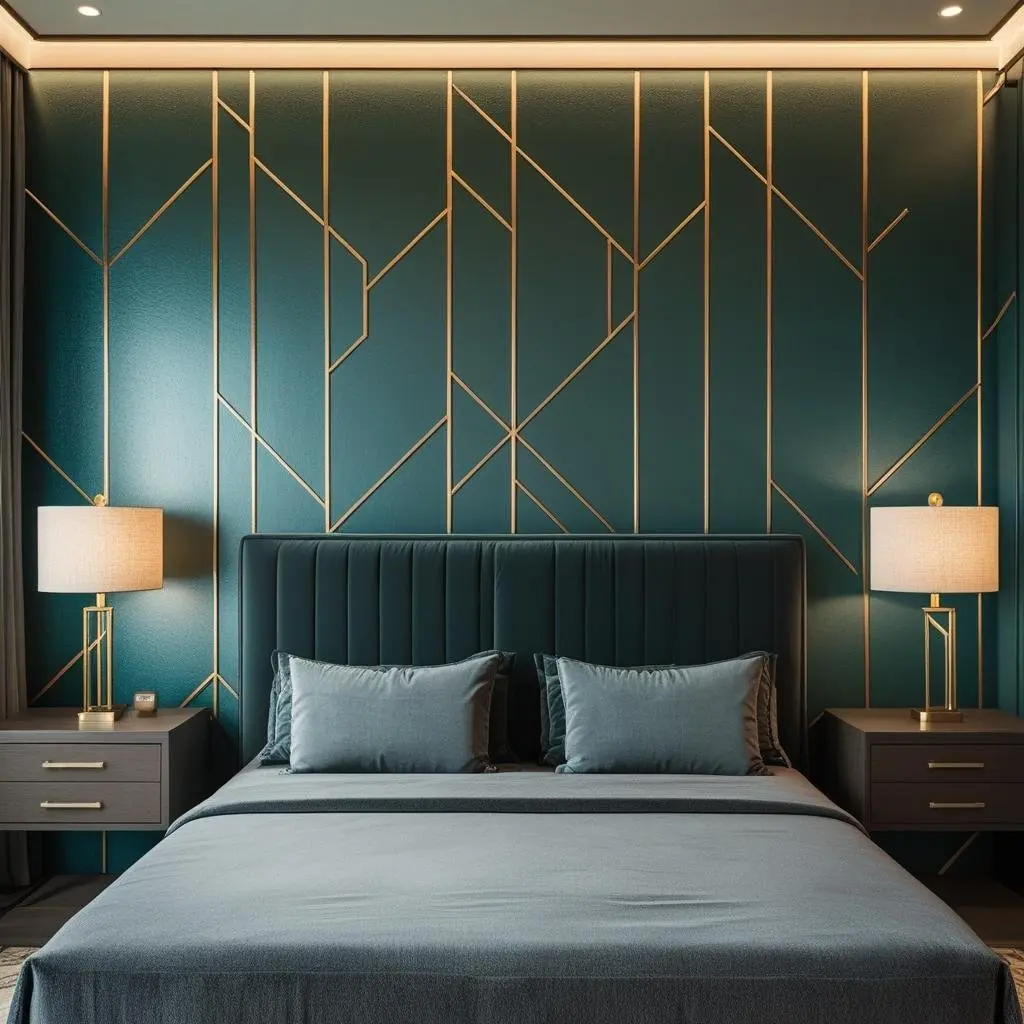 Elegant bedroom featuring a vinyl wall covering