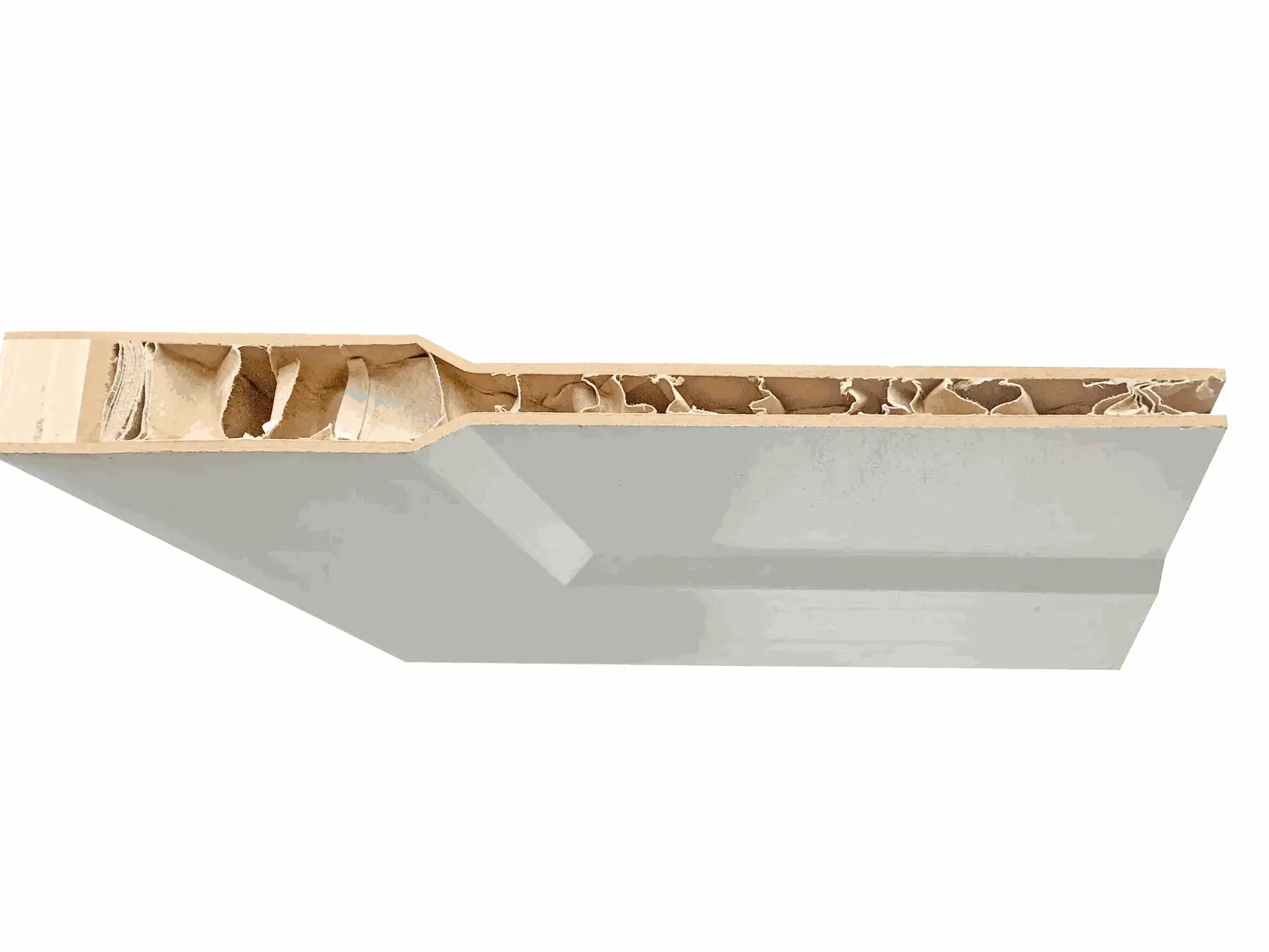 Hollow Core Door Cross-Section cross-section of a hollow core door showing lightweight honeycomb interior and MDF surface