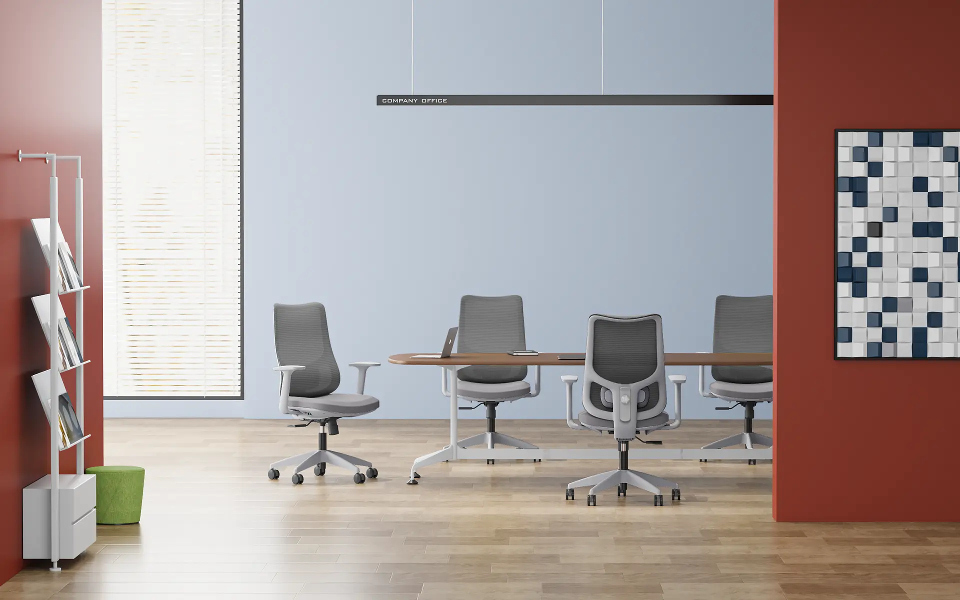 Modern conference room setup with ergonomic office chairs and a meeting table sourced from China.