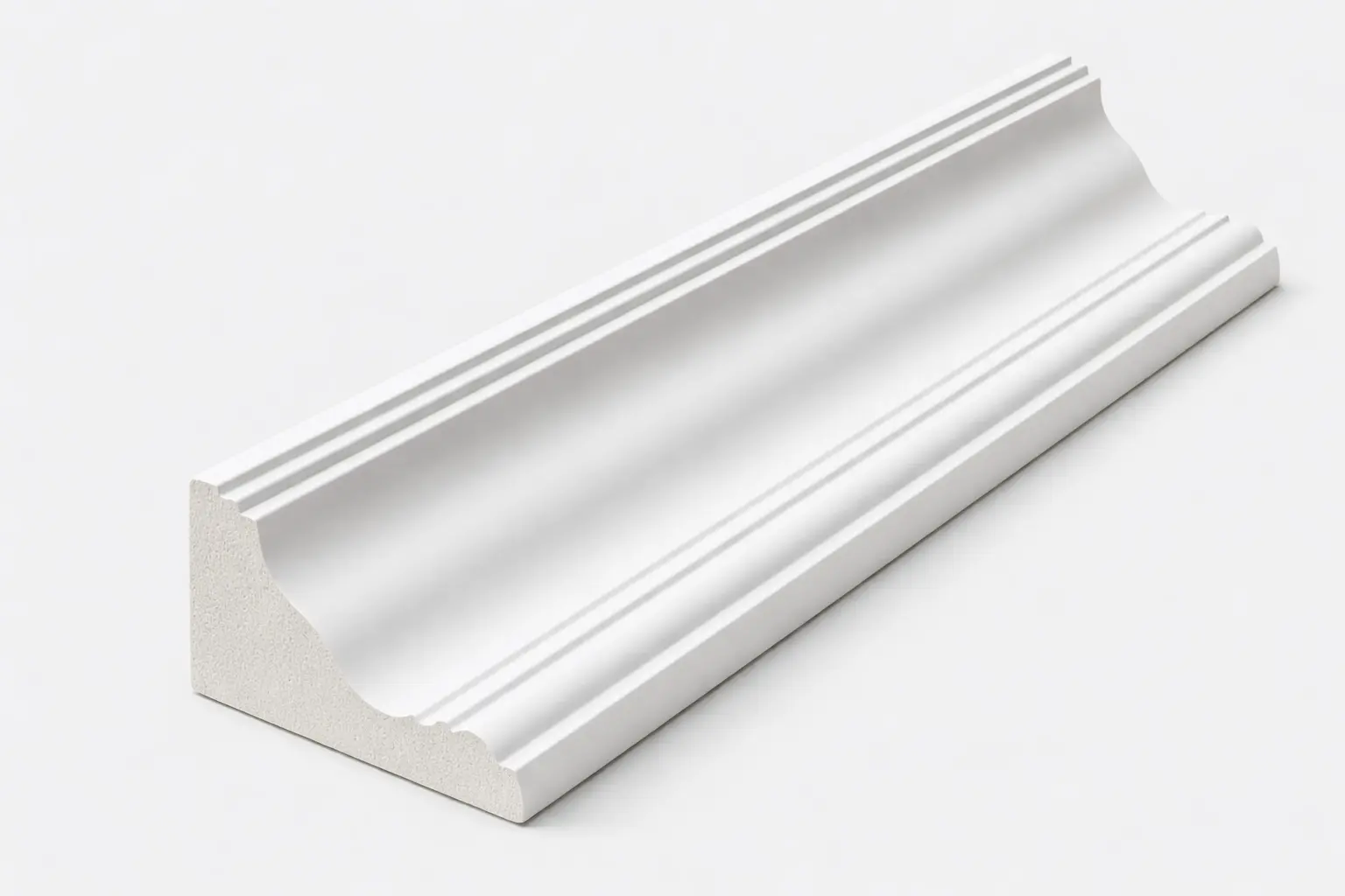 PVC Crown Molding in China – White Decorative Trim Profile White PVC crown molding in China showing decorative ceiling trim profile