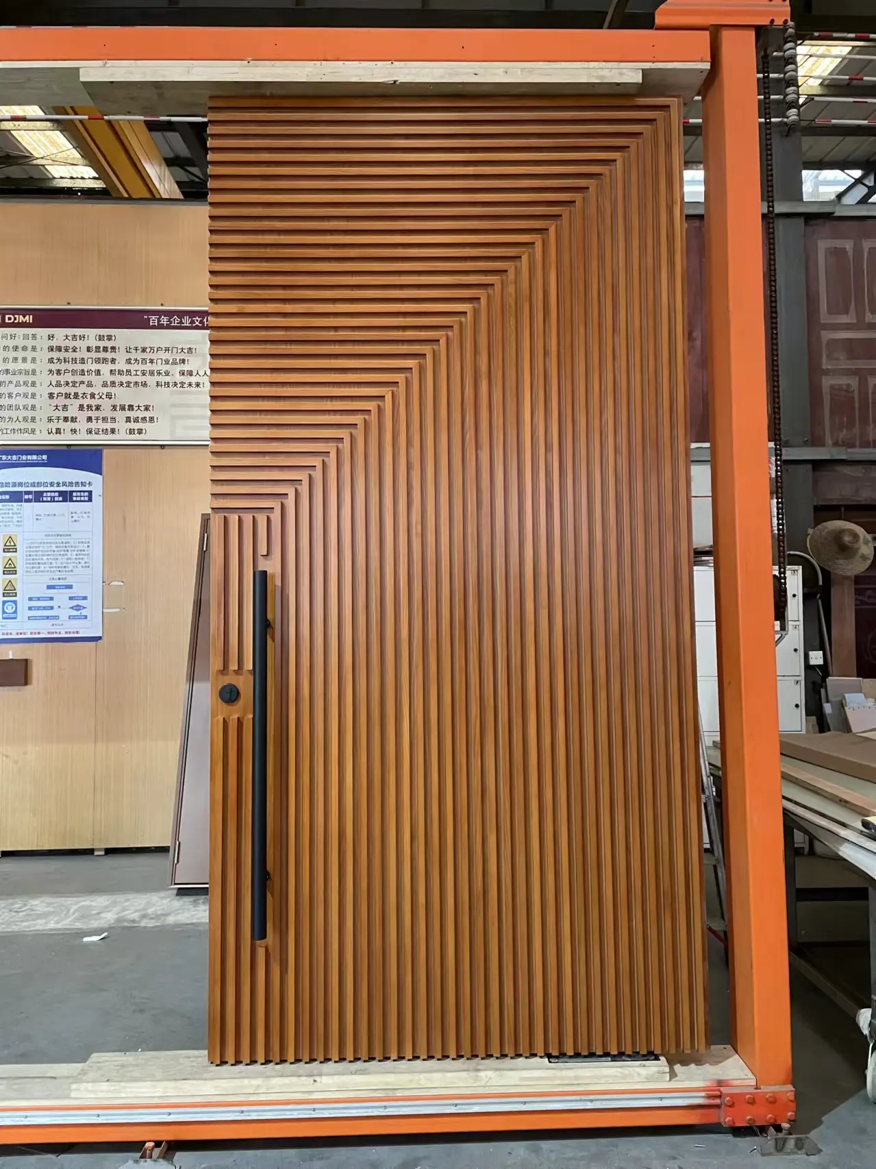 Custom wood slatted door manufactured by China window and door factory
