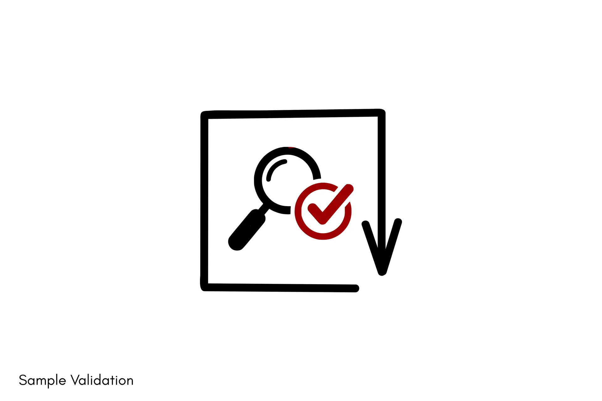 Icon illustrating product sample inspection and quality validation process