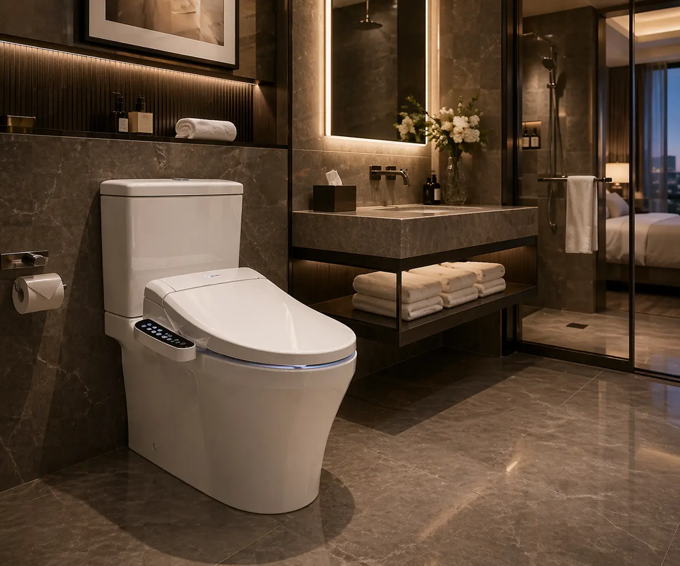 China two-piece smart toilet with bidet seat ideal for hotel and residential projects