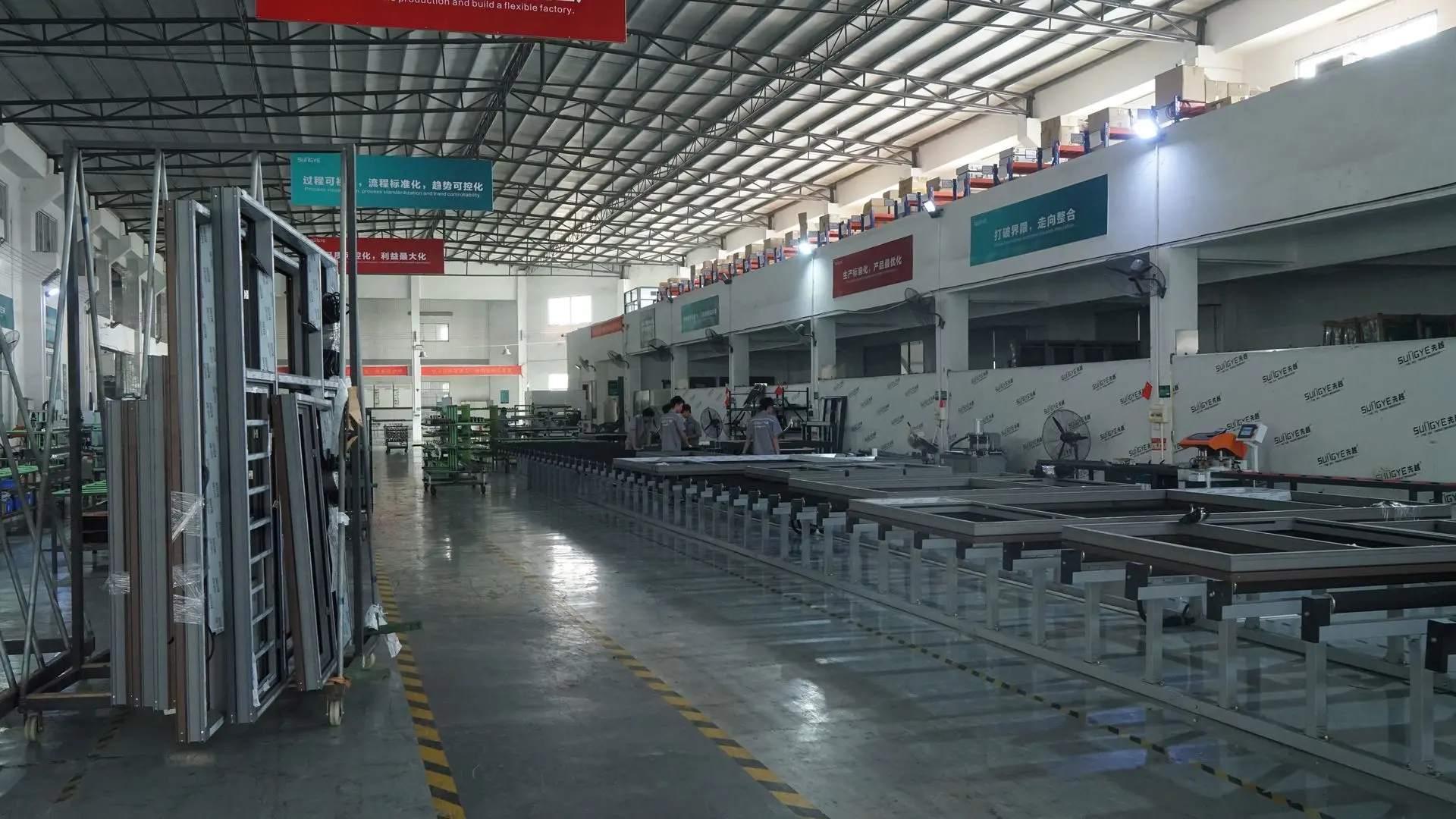 China Windows automated production line inside large manufacturing factory