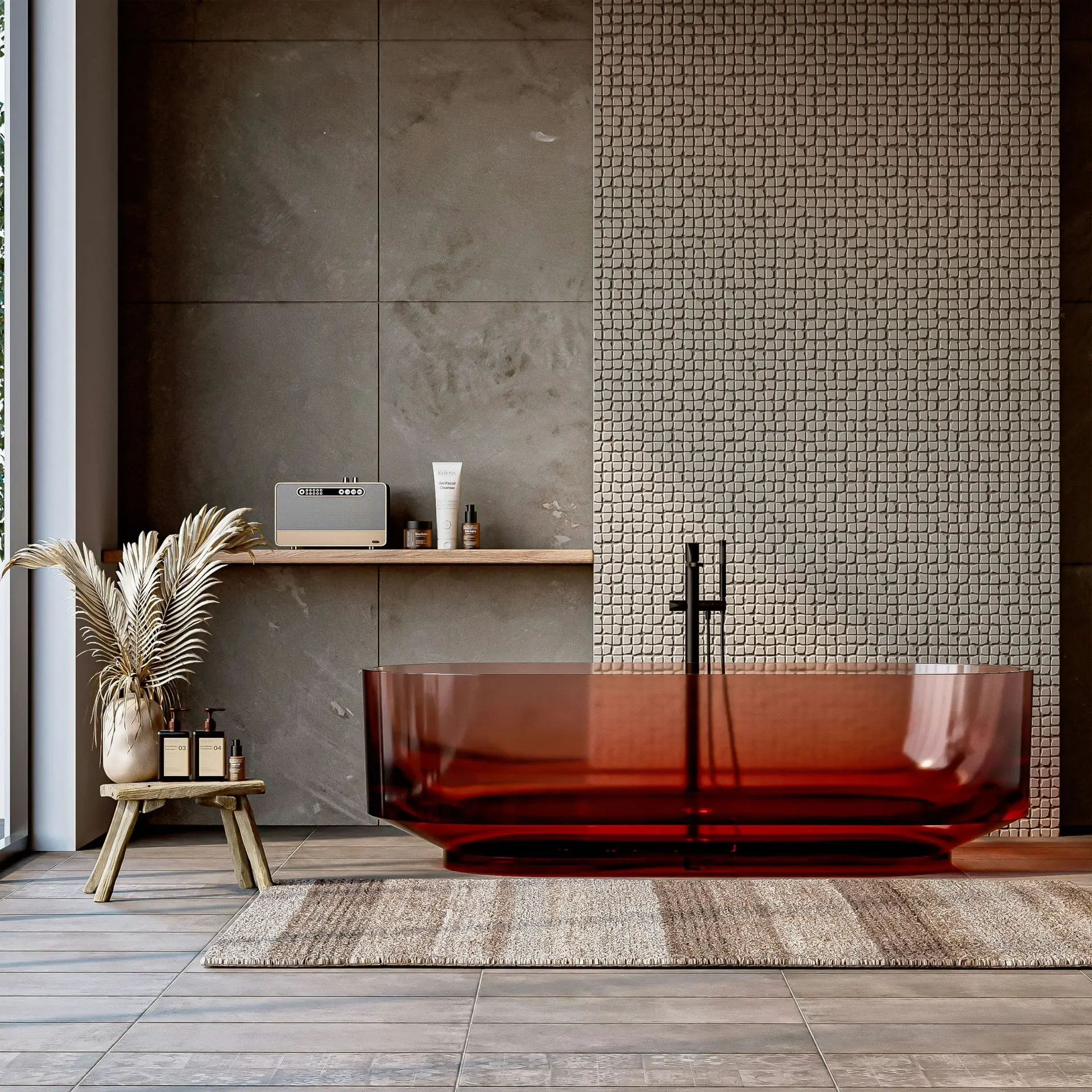 Luxury Acrylic Bathtub Material for Modern Bathroom Design Transparent red acrylic bathtub showcasing modern bathtub material in luxury bathroom