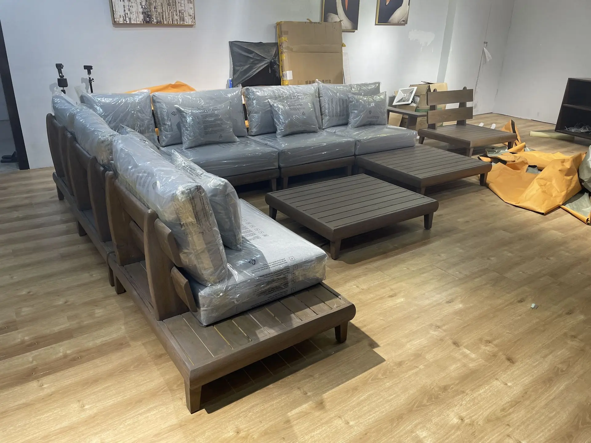 Teak Outdoor Furniture Sourcing, Inspection, and Export Preparation from China Teak outdoor furniture set prepared for quality inspection, protective packaging, and export from China