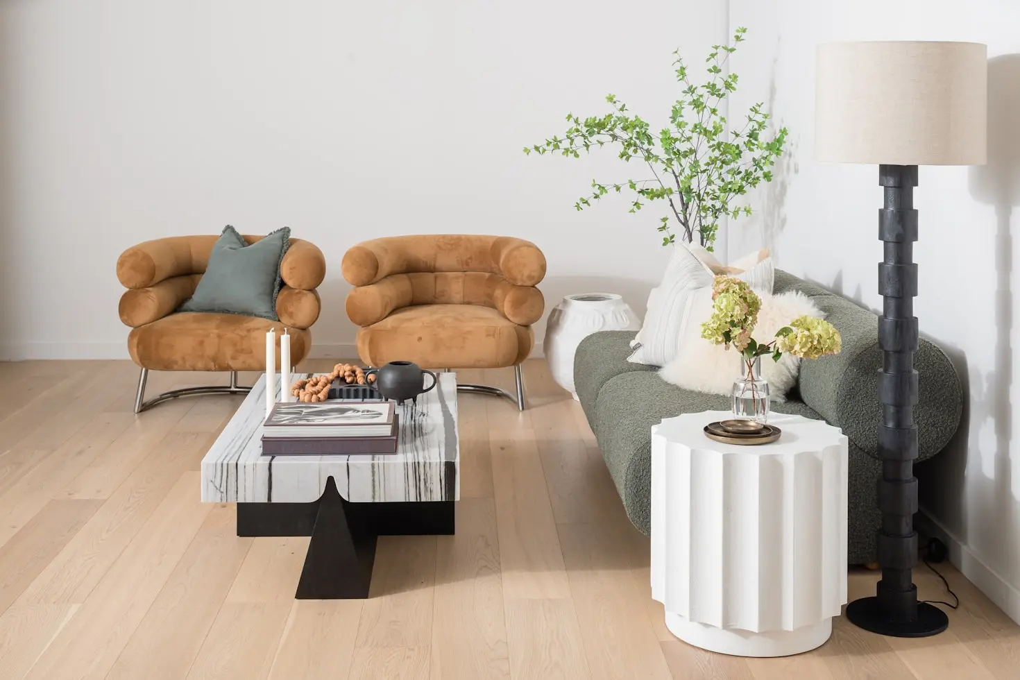 Custom OEM luxury living room furniture with marble coffee table and designer upholstered seating