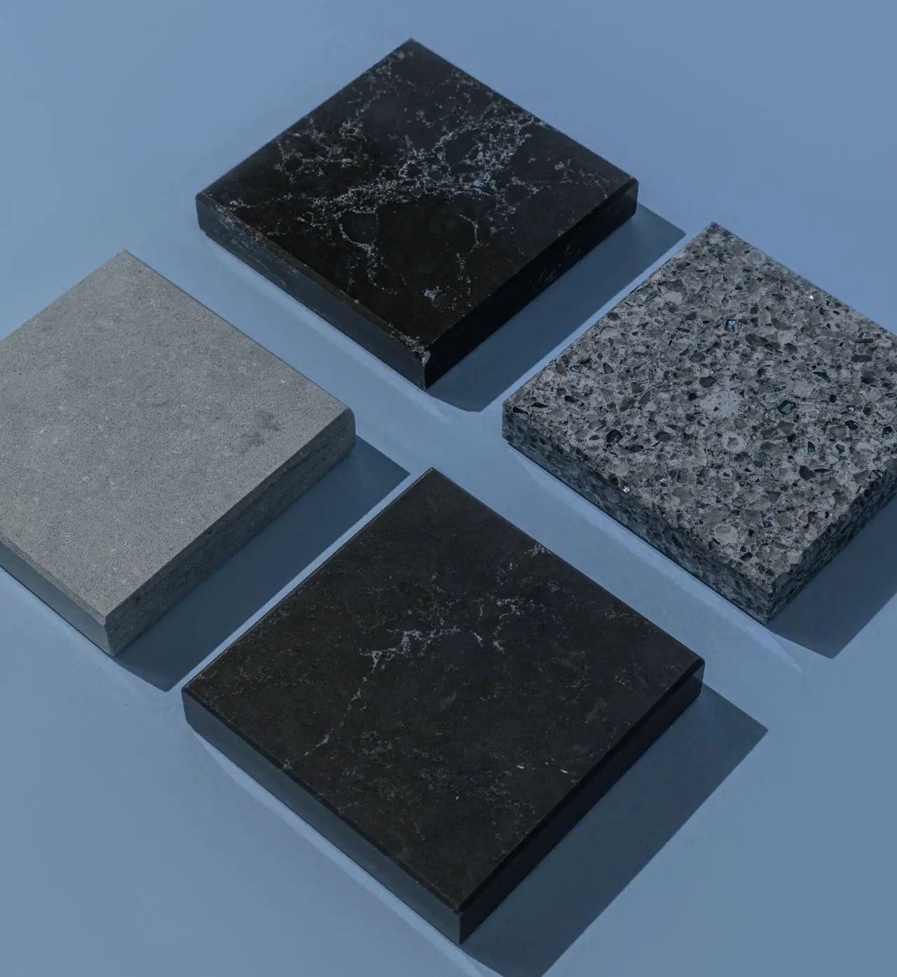 China Sintered Stone Samples for Quality Evaluation Sintered stone samples showing different colors, textures and surface finishes