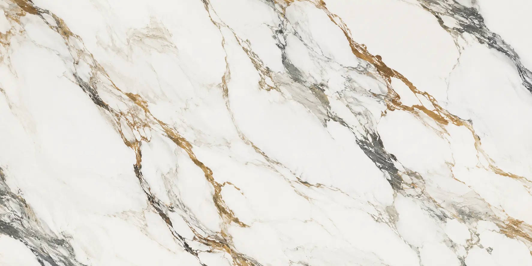Marble-Look Sintered Stone Slab Marble-look sintered stone slab with gold and grey veining