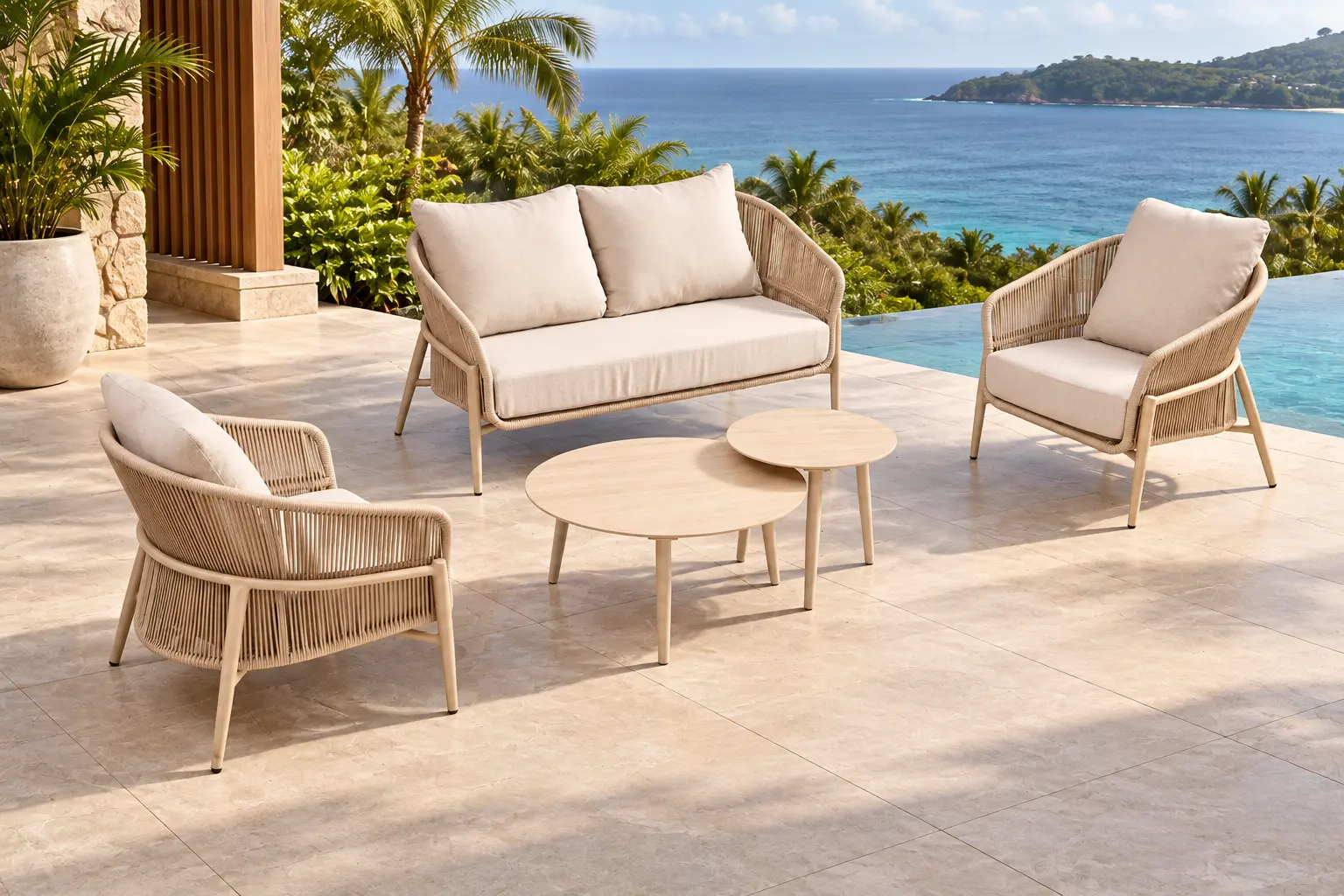 Woven Outdoor Garden Furniture Set from China Woven outdoor garden furniture set with sofa, lounge chairs, and coffee tables