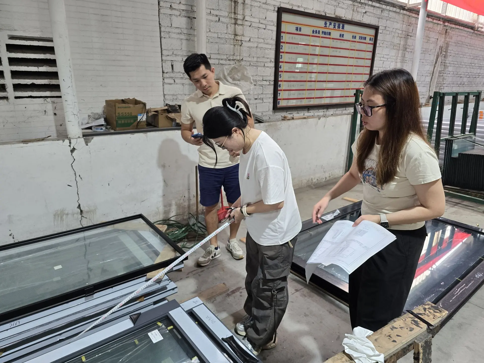 Materials Procurement Quality Inspection in China Quality inspection of window frames against technical specifications at a Chinese factory