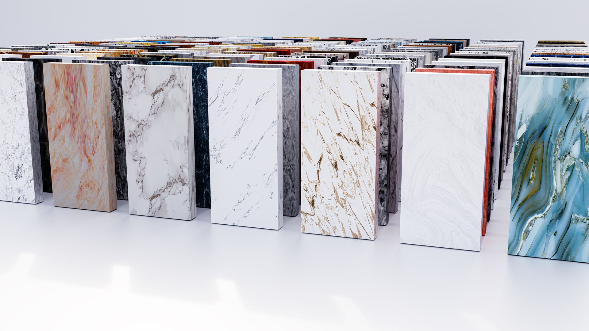 Display of various quartz in different colors and patterns